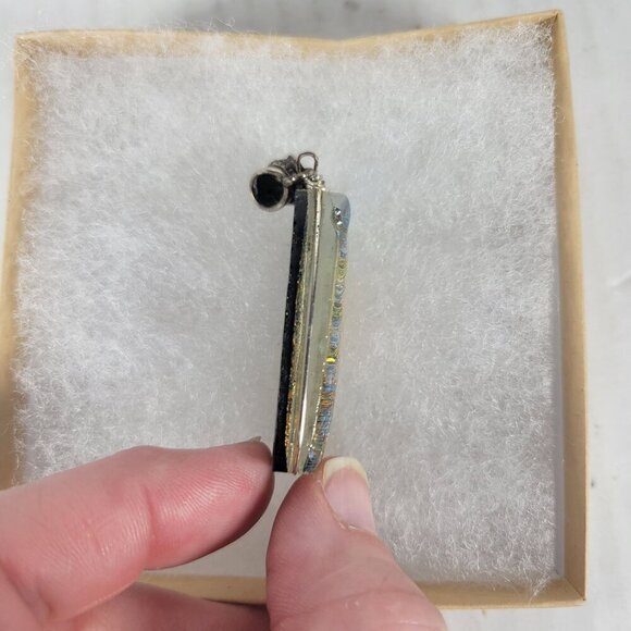 Rectangle Dichroic Glass Sterling Silver Bail Pendant Jewerly Crafting - Picture 2 of 5